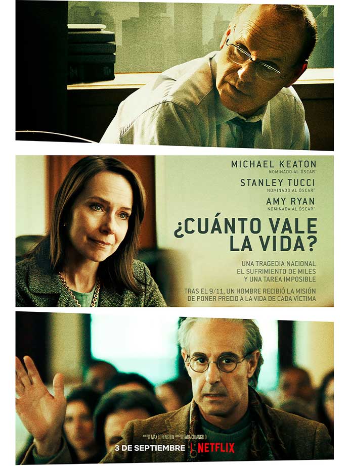 Póster de la película '¿Cuánto vale la vida?', que muestra a Michael Keaton y otros actores en un contexto dramático relacionado con el atentado del 11 de septiembre.